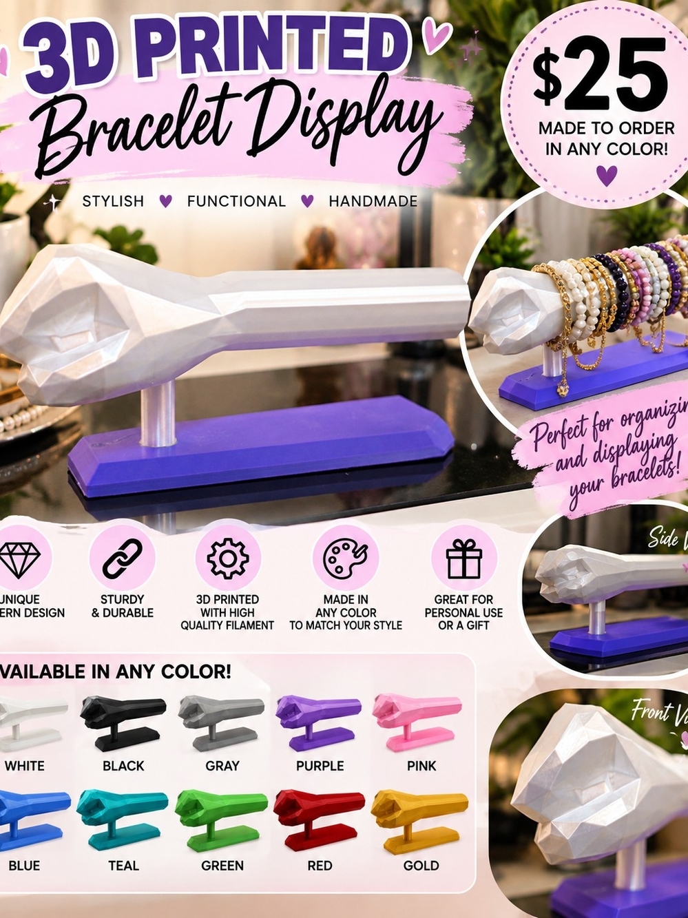 3D Printed Bracelet Display Stand Custom Color